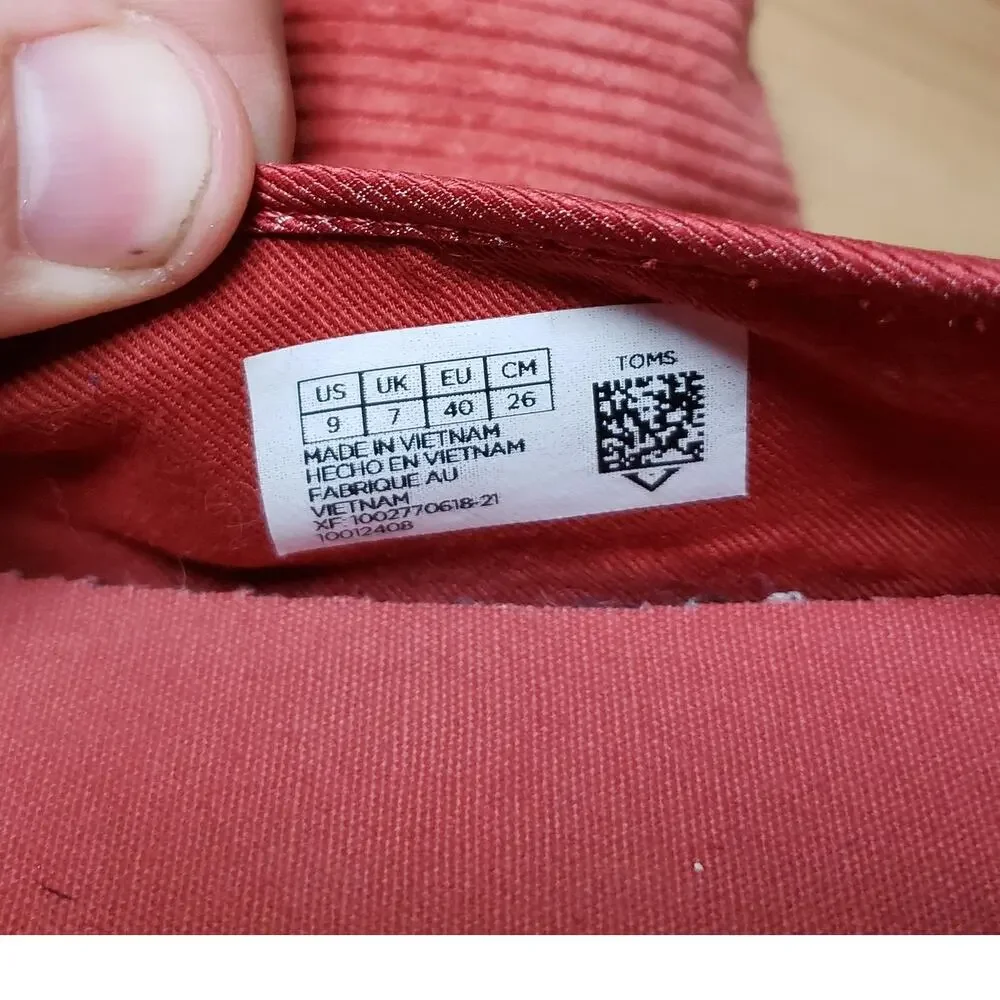 Toms Women's 9 Corduroy Slip On Casual Snekers Spice Red Rust‎ Fall Basic Comfy